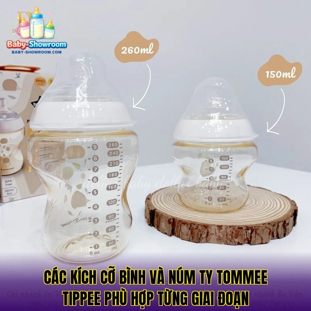 Các kích cỡ bình và núm ty Tommee Tippee phù hợp từng giai đoạn