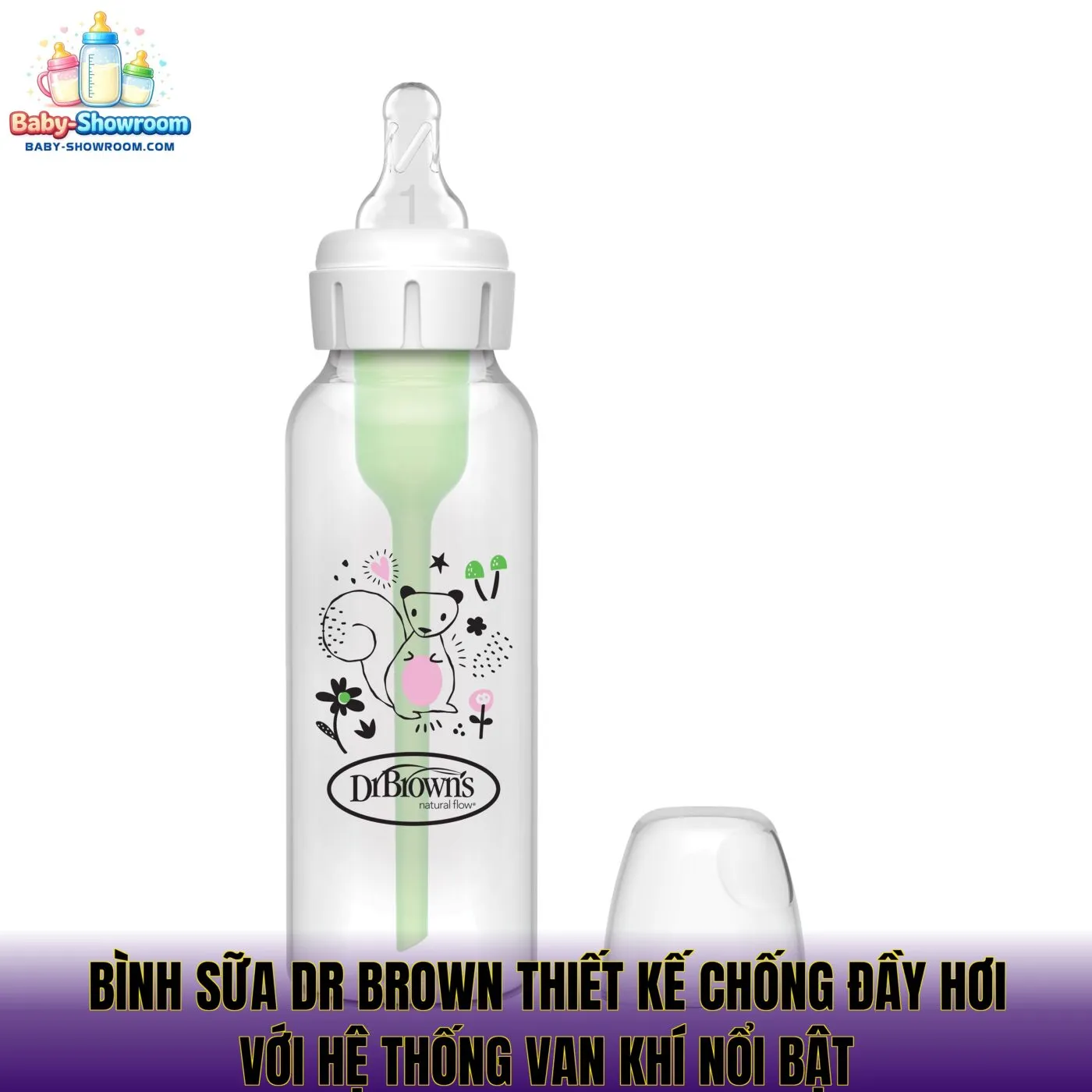 Bình sữa Dr Brown thiết kế chống đầy hơi với hệ thống van khí nổi bật