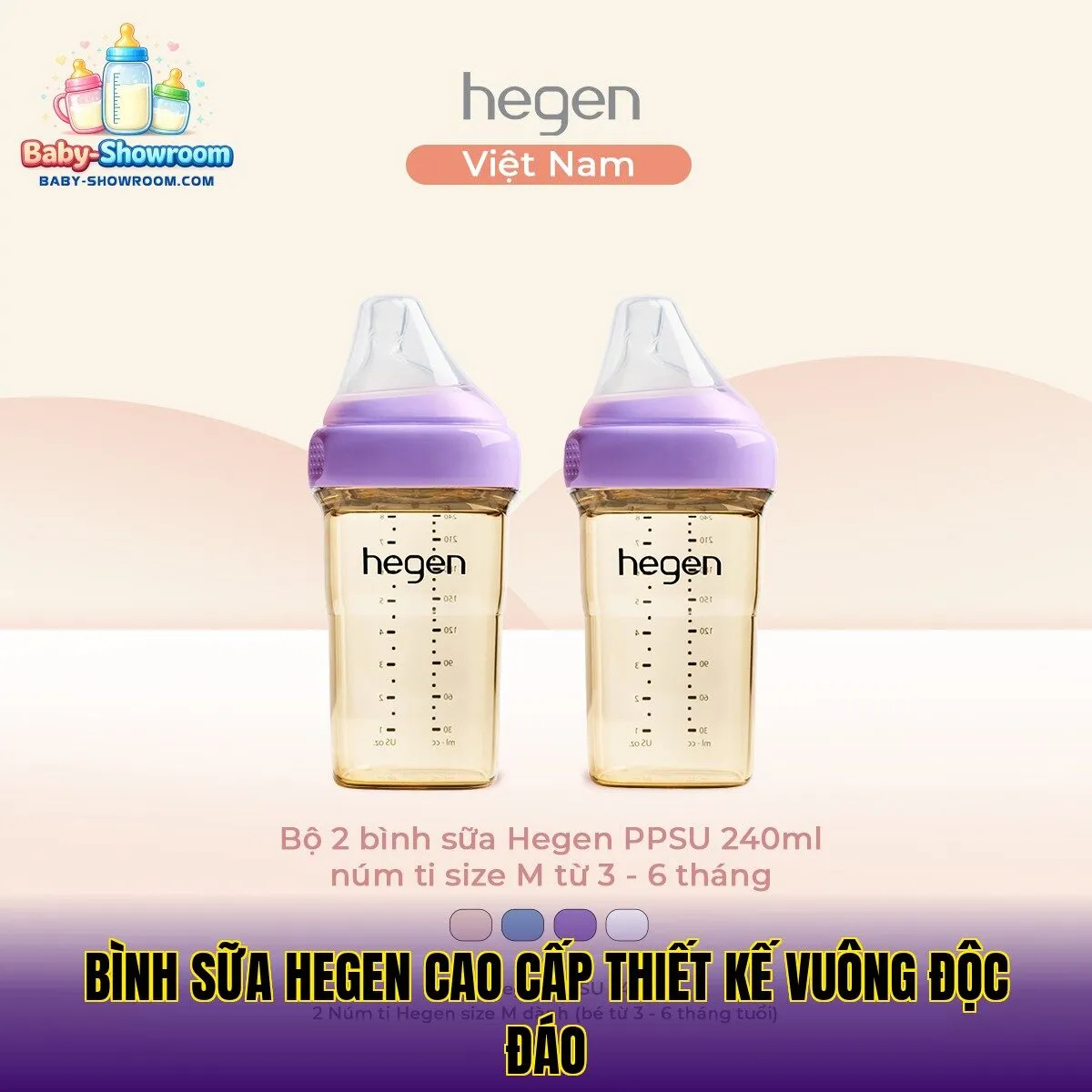 Bình sữa Hegen cao cấp thiết kế vuông độc đáo