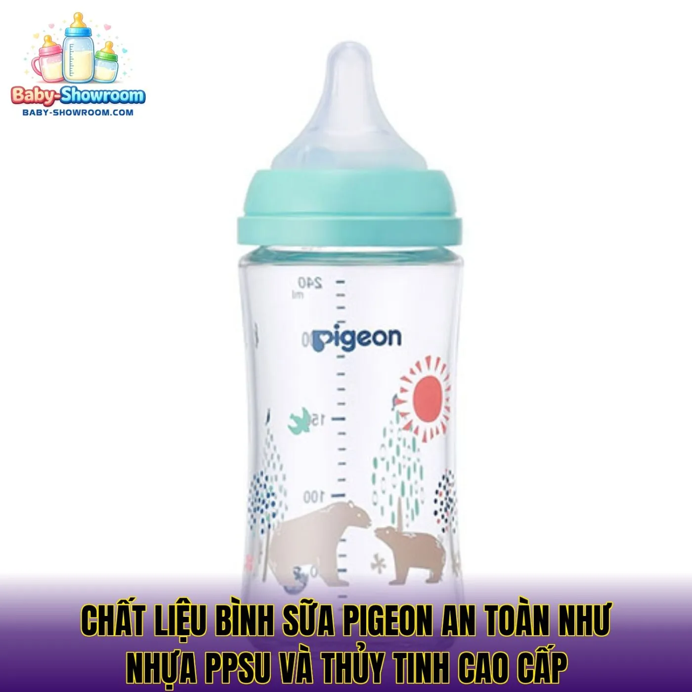 Chất liệu bình sữa Pigeon an toàn như nhựa PPSU và thủy tinh cao cấp