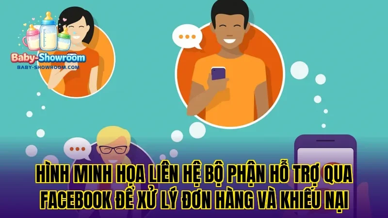 Hình minh họa liên hệ bộ phận hỗ trợ qua Facebook để xử lý đơn hàng và khiếu nại