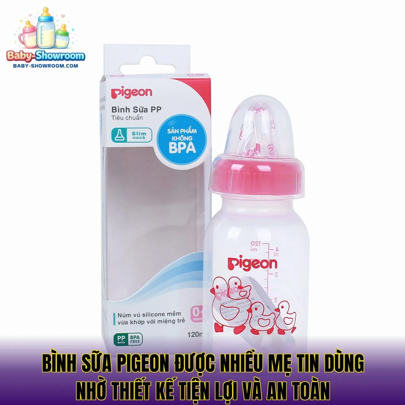 Bình sữa Pigeon được nhiều mẹ tin dùng nhờ thiết kế tiện lợi và an toàn