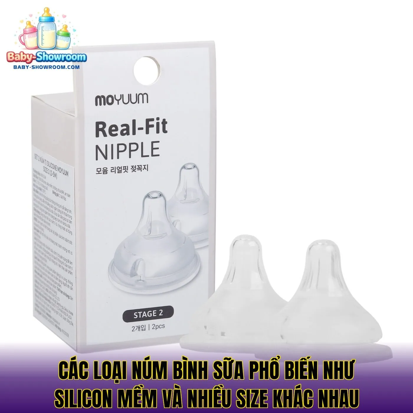 Các loại núm bình sữa phổ biến như silicon mềm và nhiều size khác nhau